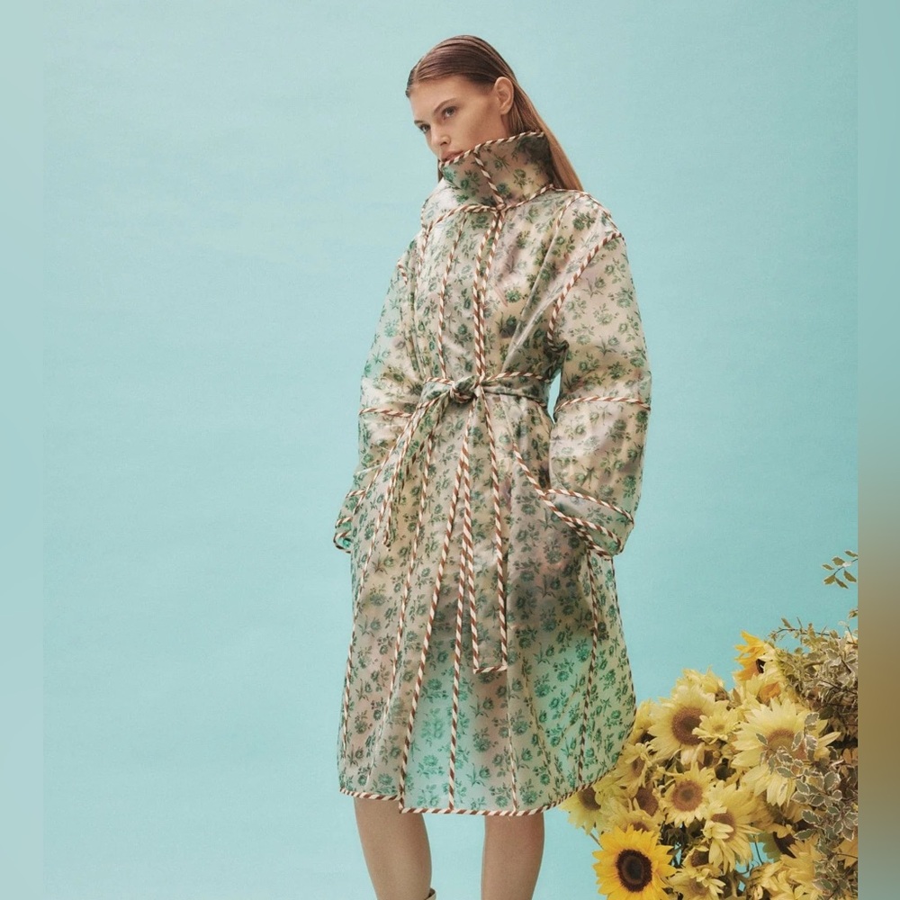 Fab! Alemais Green Floral Print Raincoat/ Trench- Small